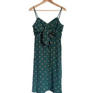 Lush | Midi Green Gold Polka Dot Tie Front Dress Size S